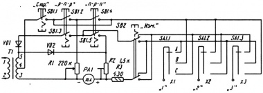 Схема тестера и испытателя транзисторов