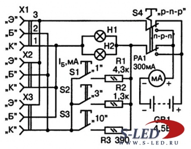 Простой прибор для проверки исправности транзисторов