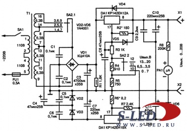 Схема блока питания с регулировкой напряжения 0-20В