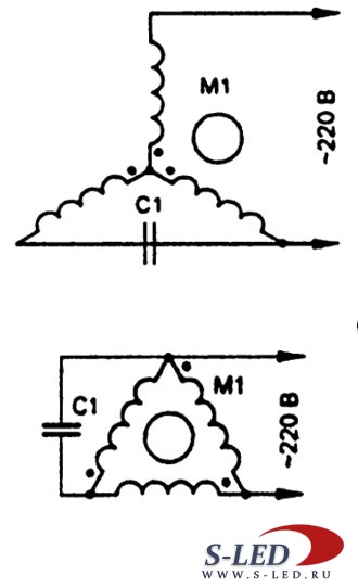Схема подключения трехфазного двигателя к однофазной цепи