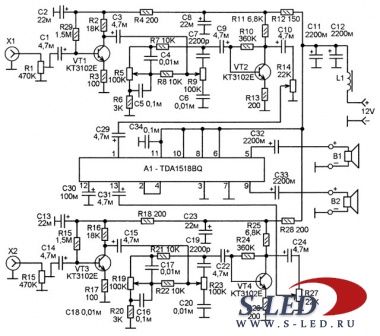 Схема стереоусилителя