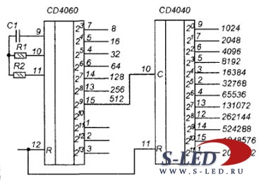 Увеличение выходов счетчика в схемах на CD4060