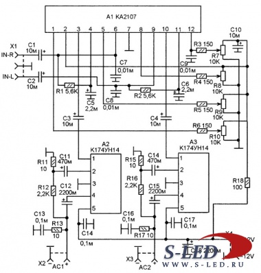 Схема простого стереоусилителя