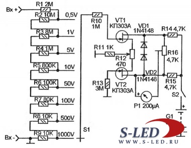 Схема транзисторного вольтметра