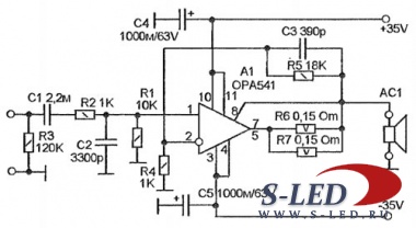 Схема усилителя на микросхеме OPA541