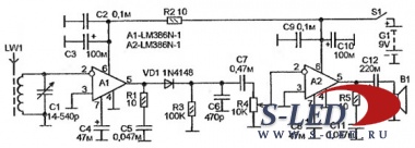 Приемник прямого усиления на двух микросхемах УЗЧ
