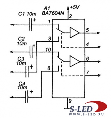 Коммутатор аналоговых сигналов на 4-х положениях BA7604N