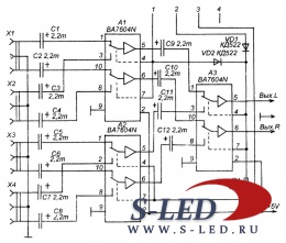 Коммутатор аналоговых сигналов на 4-х положениях BA7604N