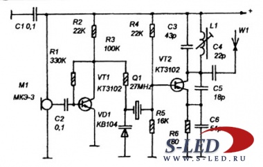 Схема маломощного ЧМ-передатчика