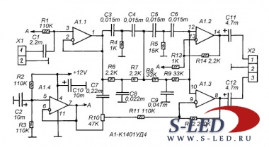 Схема двух аудимодулей на К1401УД4