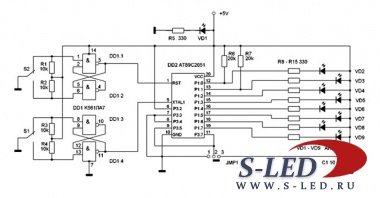 Схема устройства для просмотра ПЗУ микроконтроллера AT89C2051