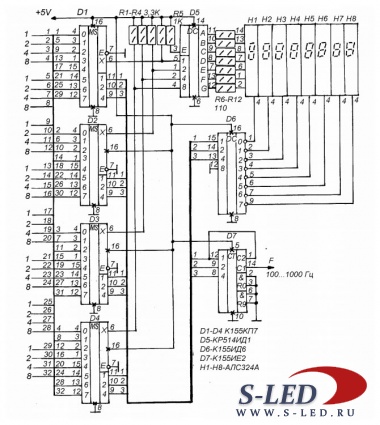 Схема узла индикации на микросхеме 155