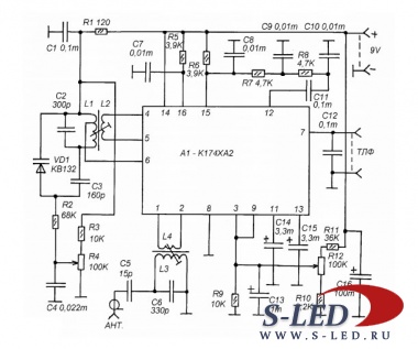Схема связного приемника на К174ХА2