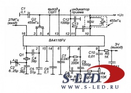 Схема приемного тракта узкополосной ЧМ на ИМС BA4116FV и CXA1493