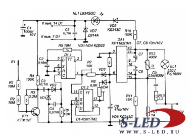 Схема сенсорного выключателя на КР1182ПМ1