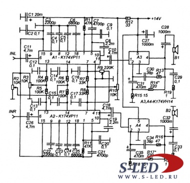 Схема стереоусилителя на микросхеме от ТВ