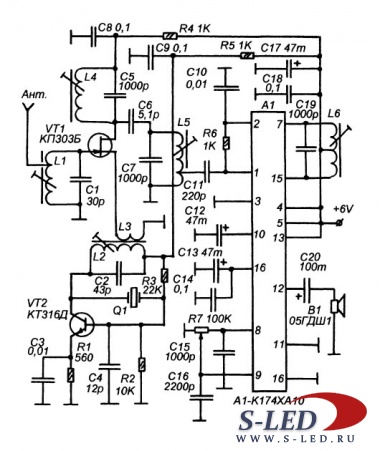 Схема приемного тракта СВ-FM радиостанции на К174ХА10