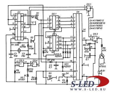 Схема таймера на К176РУ2