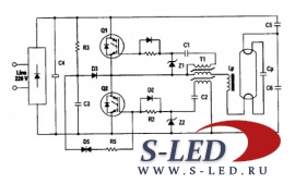 Схема источника питания флуоресцентных ламп