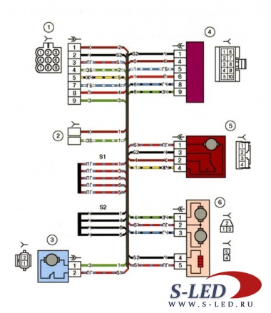 Схема электрических соединений жгута проводов дополнительного заднего левого автомобиля Лада Приора