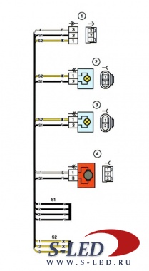 Схема электрических соединений жгута проводов фонарей освещения номерного знака автомобиля Лада Приора