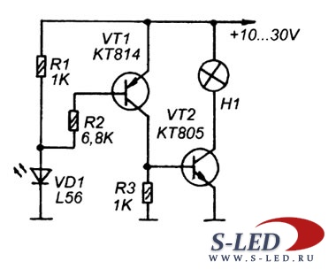 Схема прерывателя тока на светодиоде