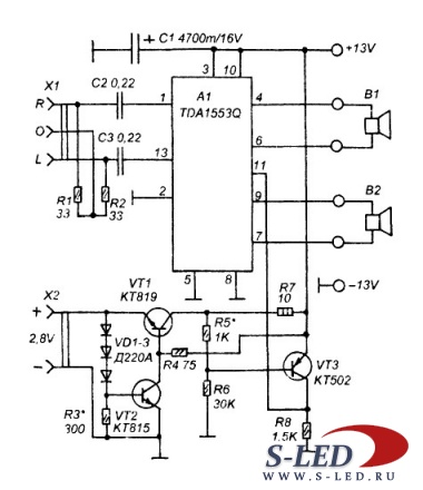 Схема усилителя мощности аудиоплеера