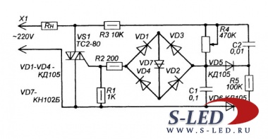 Схема симисторного регулятора большой мощности