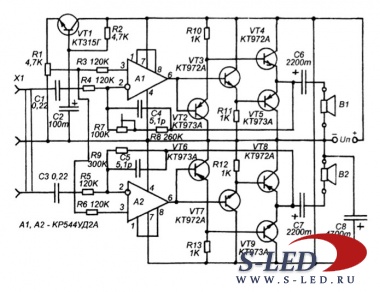 Схема простого стереоусилителя для ПК