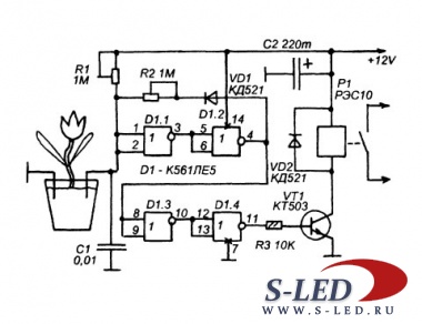 Схема автомата для поливки растений