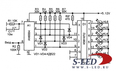 Схема индикатора на микросхеме AN6884