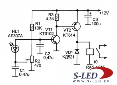Схема светодиодного фотореле
